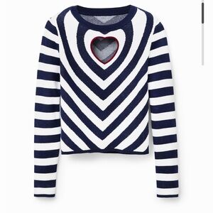 STRIPED HEART CUT-OUT PULLOVER